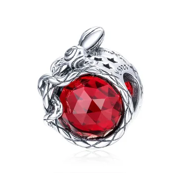 

Qikaola Genuine 925 Sterling Silver Rose Flower Red Cubic Zircon Beads Charm fit Bracelets Bangles DIY Jewelry Making CMC910