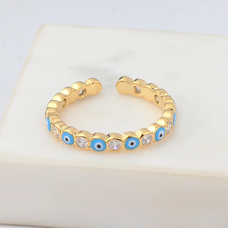 Lucky Eye Blue Turkish Evil Eye Open Ring Copper Gold Color Finger Rings Adjustable for Women Girls Men Fashion Jewelry 