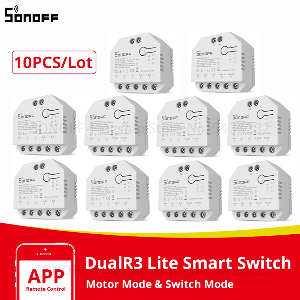 Telecomando Wireless Per Interruttore DualR3Lite A 2 Vie - Compatibile Con Modalità Interruttore/Motore/Misuratore, Controllo Da App WiFi