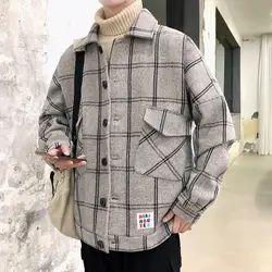 YASUGUOJ модная Клетчатая Мужская куртка из шерсти мужские пальто зима 2019 повседневное свободное клетчатое пальто однобортный пиджак
