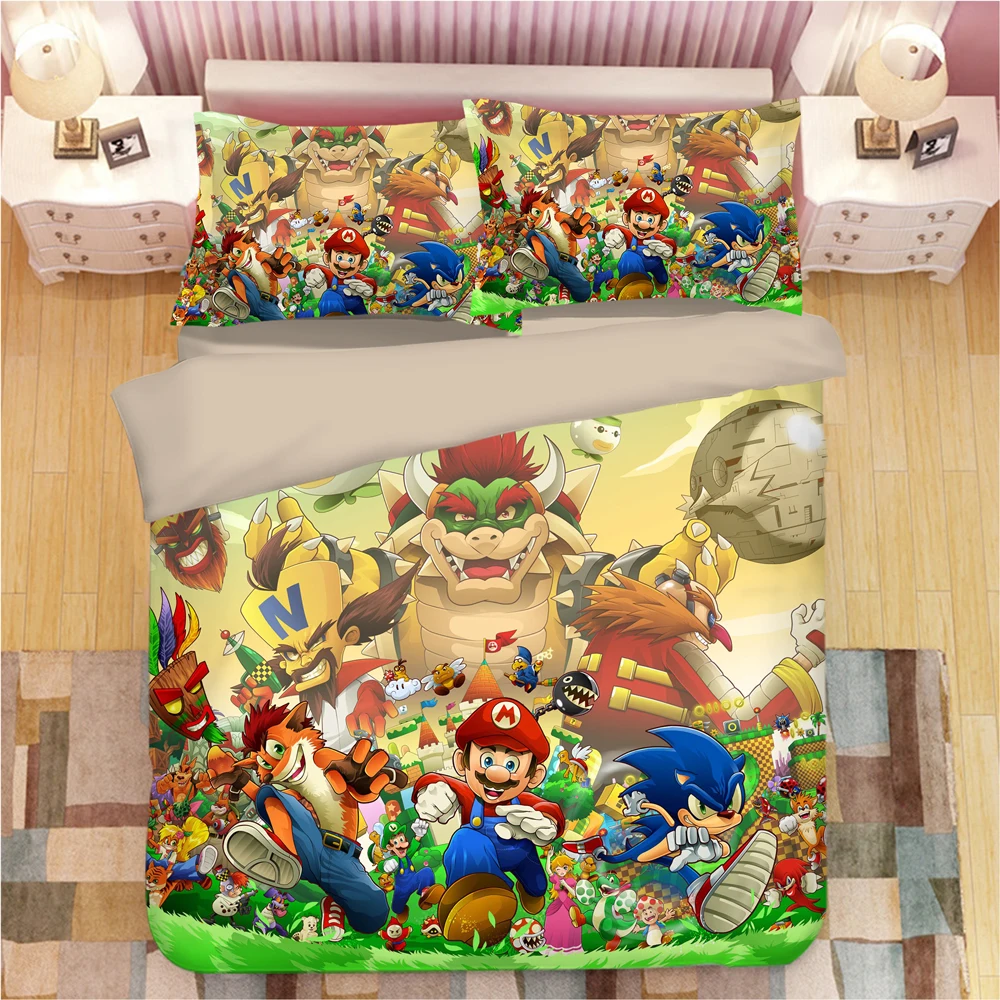 Sonic The Hedgehog Комплект постельного белья Super Mario Bros пододеяльник наволочки Твин Полный Королева Король одеяло постельные принадлежности s постельное белье