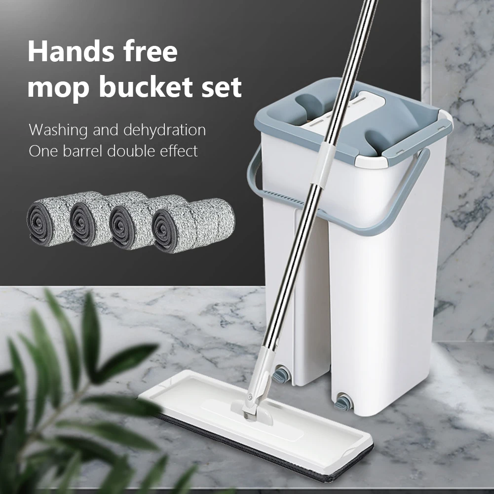 

Floor Mop Set Automatic Mop Flat Buckets Avoid Hand Washing Set With Microfiber Pads Wash Cleaning System Floor Squeeze Magic
