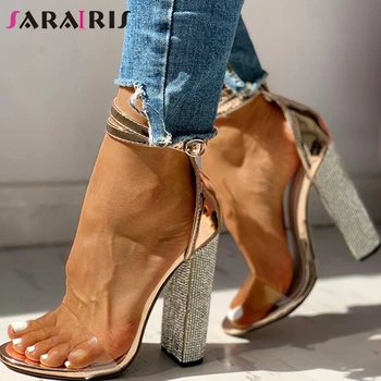

SARAIRIS 36-43 New Ladies Party Ol Sexy Sandals Ins Hot Extreme High Heels Sandals Women Fashion Crystal Summer Shoes Woman