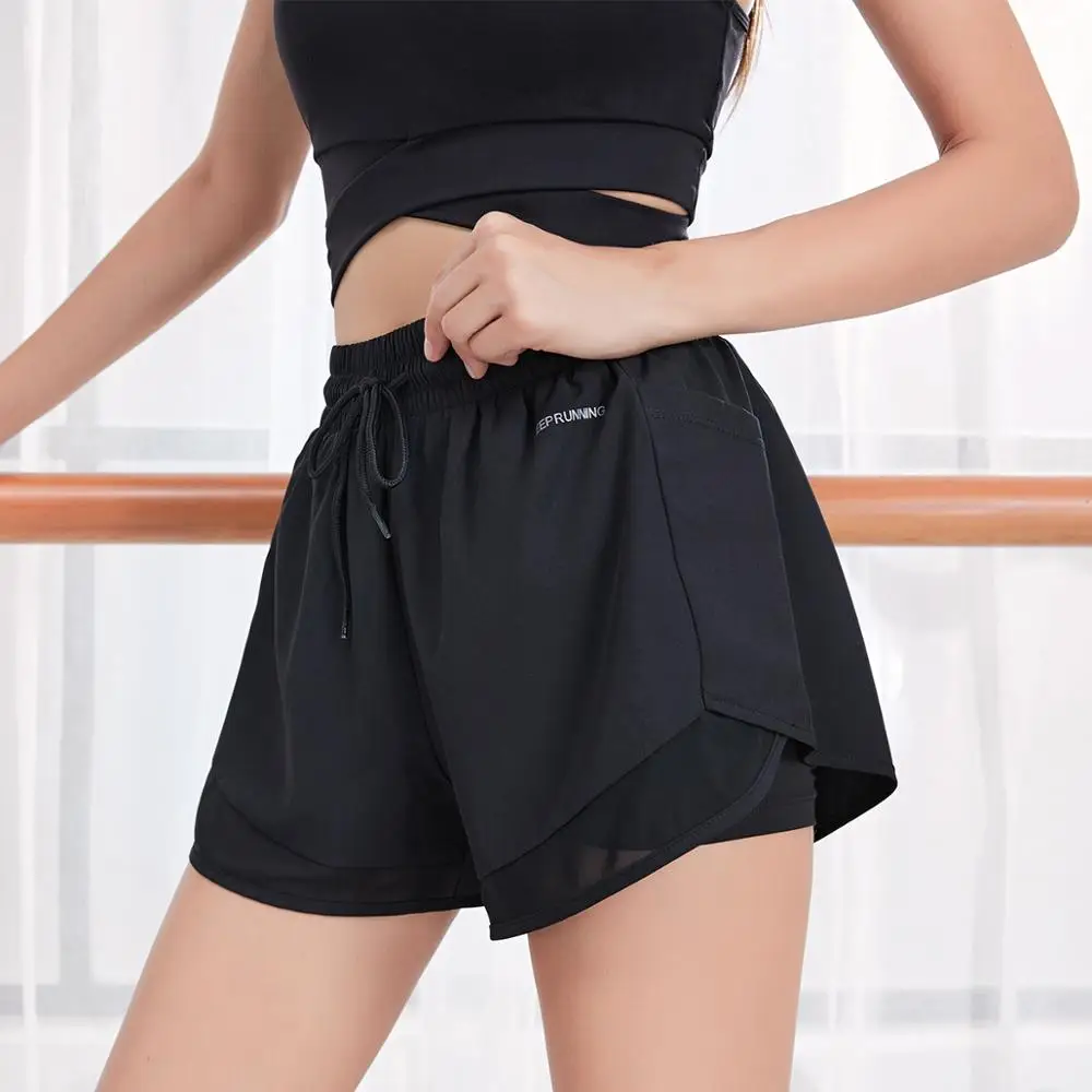 Vansydical 2020 메쉬 요가 Womenshorts 체육관 더블 반바지 사이드 포켓 ??러닝 반바지 빠른 건조 운동 피트니스 Sportwear
