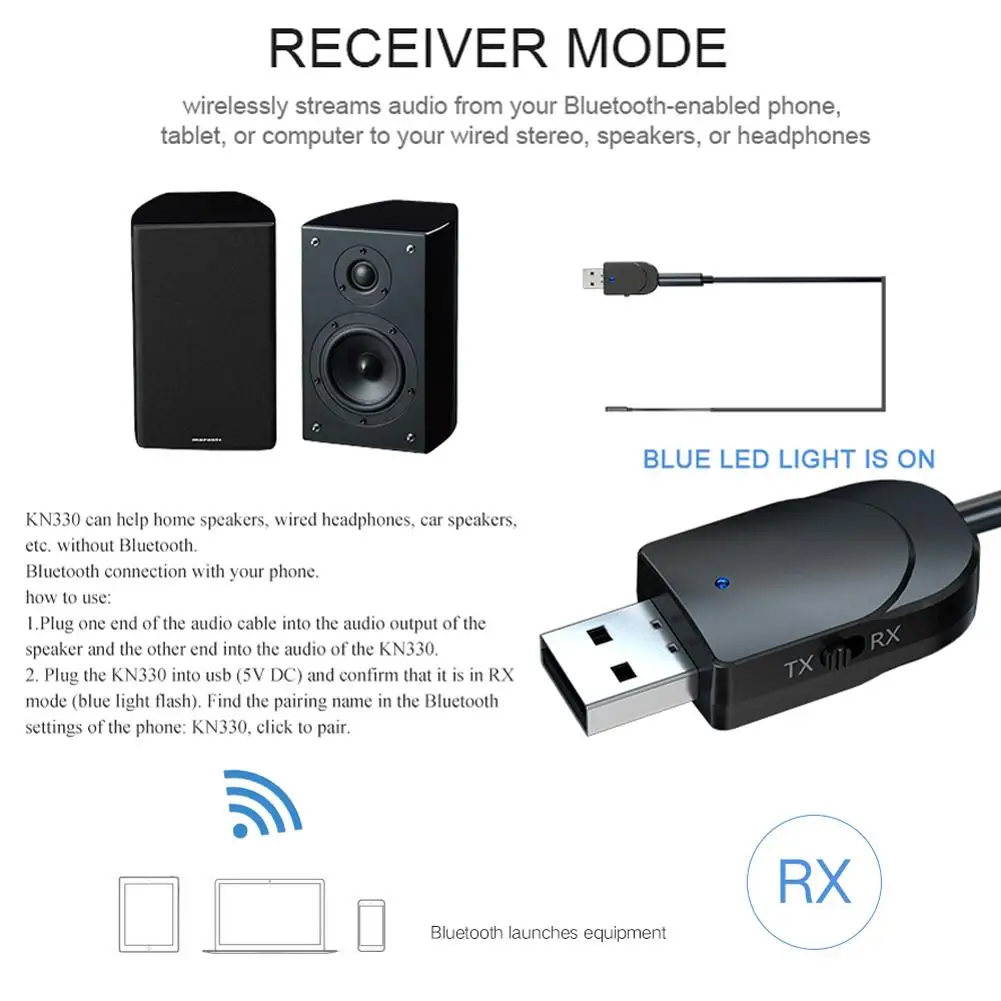 Аудио Bluetooth 5,0 передатчик приемник 2 в 1 мини USB домашний автомобильный стерео звуковой адаптер для пк тв наушники