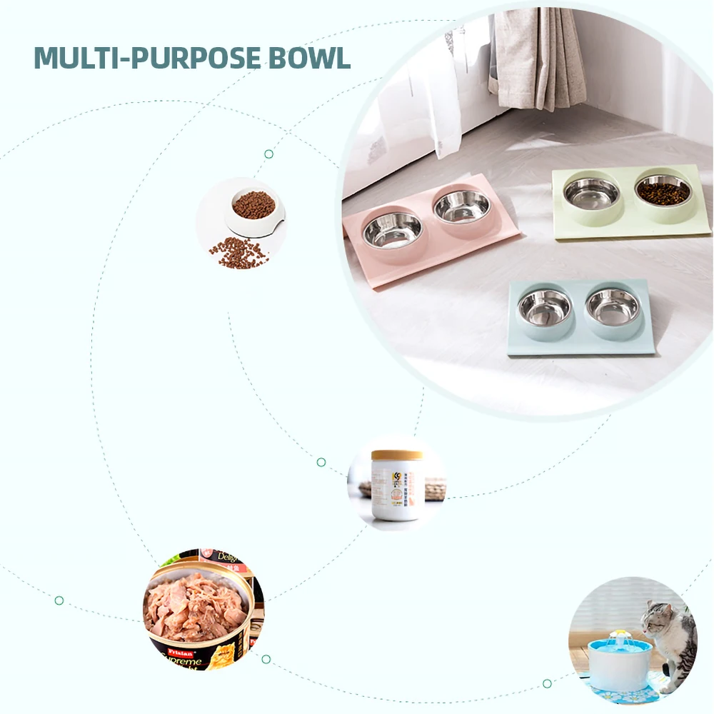 Pets Supplies Feeding Dishes Stainless Steel Double Pet Feeding and Drinking Bowls Combination Food Water Feeder for Dog Cats