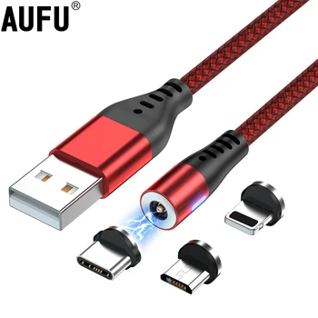 AUFU LED Magnetic USB Charging Cable USB Type C Phone Cable Magnet Phone Charger Micro USB For iPhone 11 12 Pro Max For Xiaomi 1