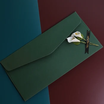 

40pcs/lot INS Style Hot Stamping Invitation Letter Envelopes 220mmX110mm Thick Envelopes With Sticker & Flower