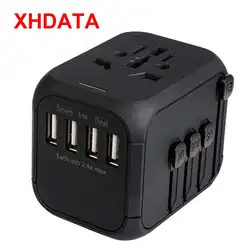 XHDATA P-302 USB Smart Conversion Plug-универсальный путешествия адаптеры питания с США/ЕС/AU/UK 4 вида Стандартный UAB вилки черный