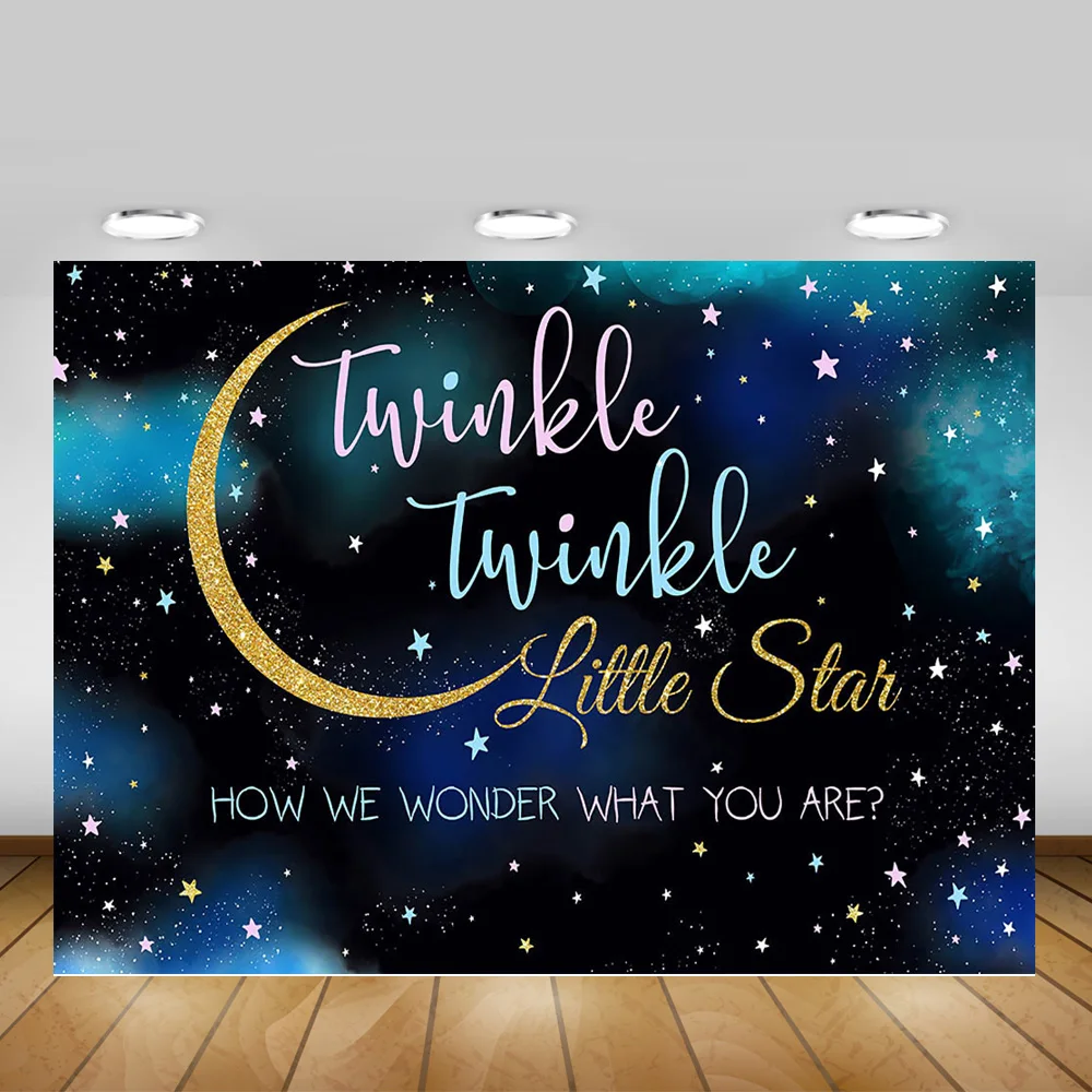 Scintillio Scintillio Baby Shower Sfondo Fotografico Genere Rivela Piccola Stella Sfondo Neonato Stella Cielo Cielo Dorato Luna Colorata Stella S