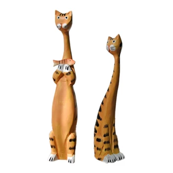 

2Pcs Creative Nordic Wooden Cat Model Ornaments Home Decor Wood Carving Painting Crafts Cat Miniature Furnishing Articles Gifts