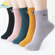 Милые короткие носки с вышивкой в виде собаки из мультфильма; забавные повседневные хлопковые носки в стиле Харадзюку для девочек и женщин; модные мягкие удобные теплые носки