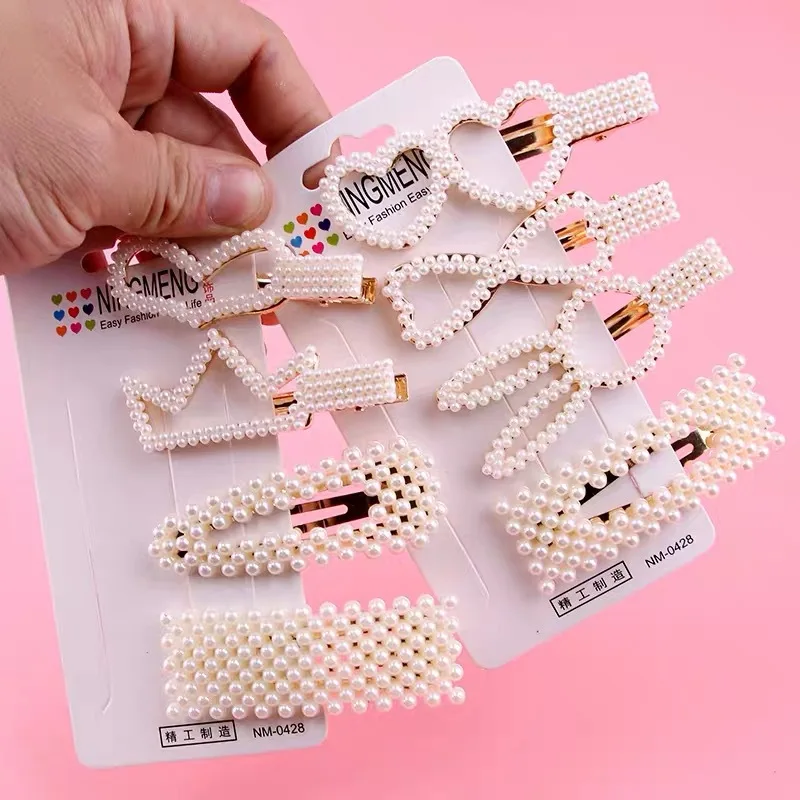

Sale Korean Simulated Pearl Barrettes Beaded Geometric Women Hair Clip Hairgrips Hair Accessories Girls Jewelry Hair Pins