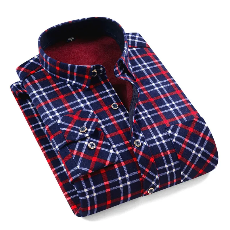 Модные мужские тонкие рубашки осень и зима утолщение теплый плед 15 цветов Мужской соц флис рубашка одежда Размер L-4XL