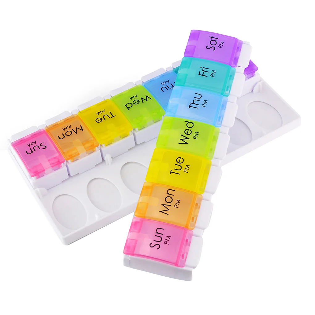 

Dual Row Pop Up Pill Organizer Travel Push Button Design Large Capacity Portable Weekly Pill Box Case Portable pillbox