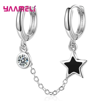 

Earring Ear Jewelry 925 Sterling Silver Decoration for Men Women Cubic Zircon Statement Double Holes Loop Hoop Pendientes