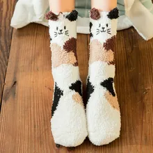 Модные нечеткие носки без пятки с мультипликационным принтом для женщин и девочек; носки-тапочки; носок для сна; домашние носки-тапочки; толстые носки; Y12.12