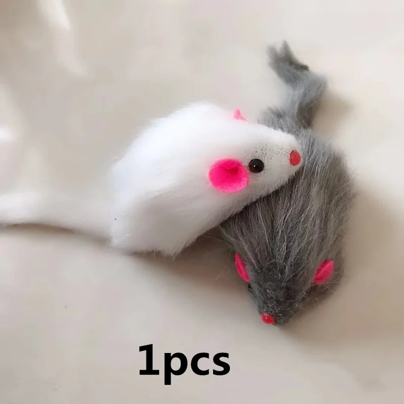 1pcs Random 5 шт. ложная мышь кошка игрушки для домашних животных кошка длинношерстный хвост мыши со звуком погремушки мягкий натуральный мех кролика звук скрипучий игрушка для кошек собак - Цвет: 1pcs Random