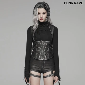 

Gothic military PU Leather Handsomer Personality Style waistcoat Punk Sexy slim Shapewear Women Short Vest PUNK RAVE WY-1033MJF
