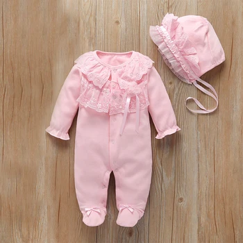 

Baby Girl Romper Long Sleeve Princess Lace Flower Infant Baby Outfits Jumpsuit With Hat Cotton Toddler Newborn Baby Rompers