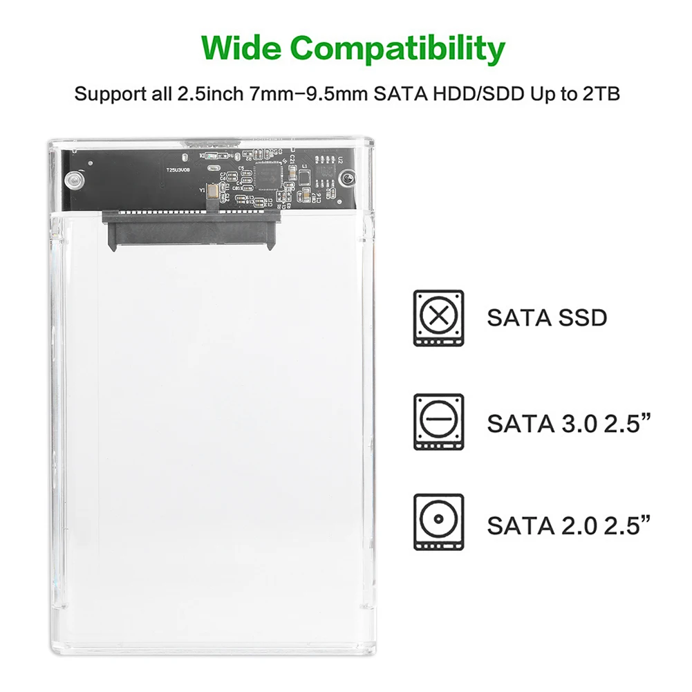 VODOOL 2.5inch Transparent HDD SSD Case Enclosure SATA III to USB 3.0 SSD Solid State Hard Drive Disk Box for Laptop Notebook PC portable hard disk case