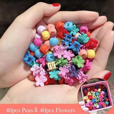 80pcs Peas Flower 10-100 шт./кор. Детские Мультяшные волосы аксессуары красочные заколка для волос с цветком маленькие шпильки для волос для девочек с рисунком «кроличьи Корона Заколки для волос повязка на голову - Цвет: 80pcs Peas Flower