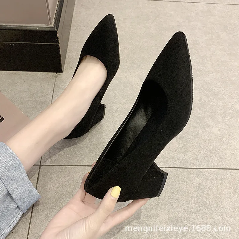 

Online Celebrity High Heel Shoes Women's Chunky-Heel 2019 Spring And Summer New Style Korean-style Versatile Pointed-Toe Sexy Hi