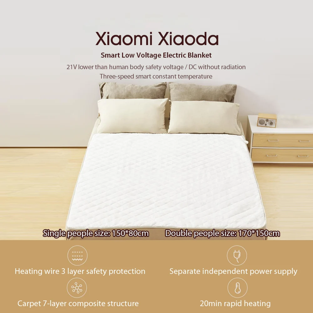 Xiaoda 21v Low Voltage Smart Electric Blanket Safety Timing Intelligent Temperature Control Convenient Washing For Winter Smart Remote Control Aliexpress