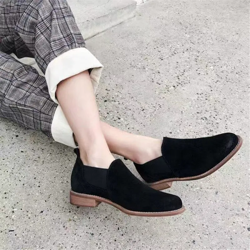 Женская обувь; Botas Mujer; с круглым носком; sapato feminino; на низком каблуке; осенние ботинки в стиле ретро; женские уличные эластичные ботинки; Новая мода - Цвет: AS PIC