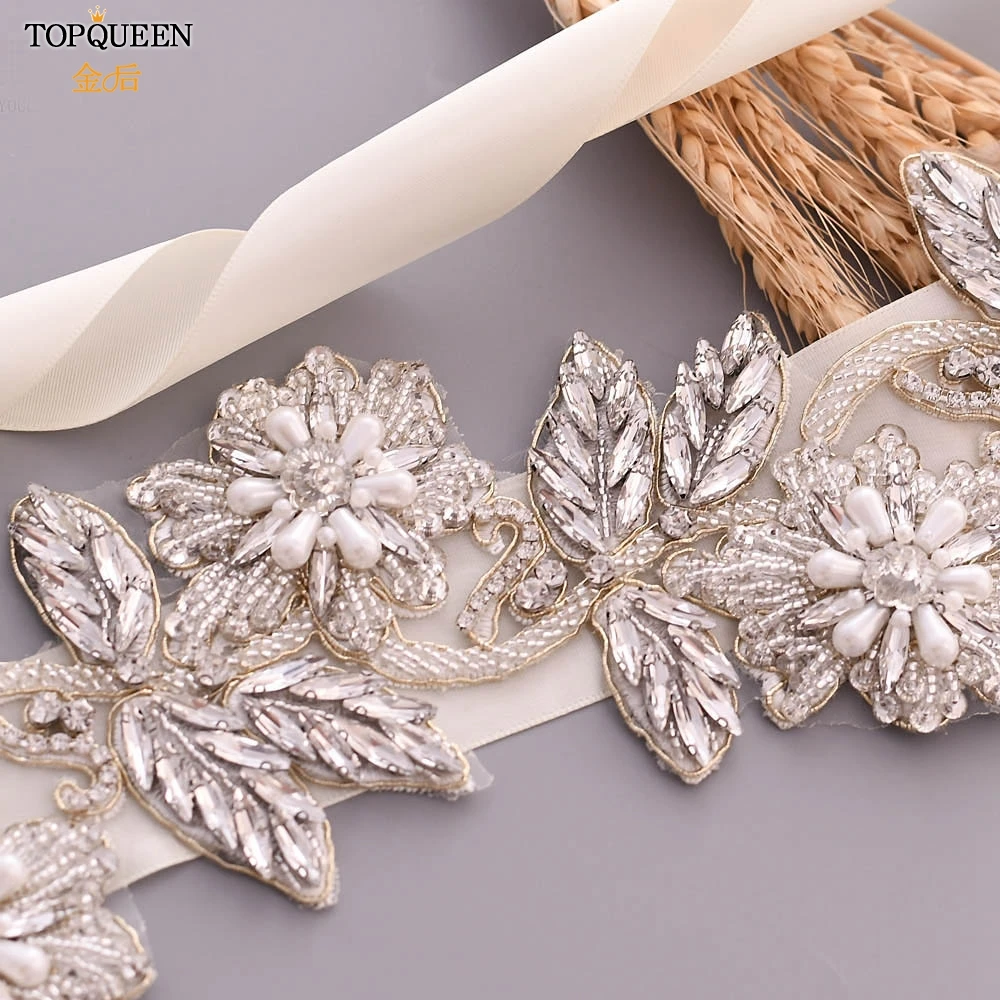 TOPQUEEN S427 шикарные ремни для женщин, сари для женщин, свадебный пояс с цветами, пояс с бисером для платья, пояс с поясом