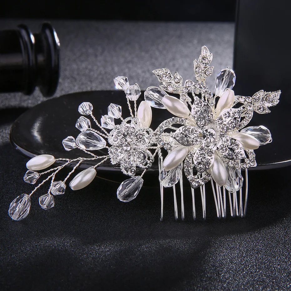 

Europe And America Handmade Style Bride Comb Alloy Rhinestone Crystal Pearl Comb Bride Bridesmaid Wedding Accessories