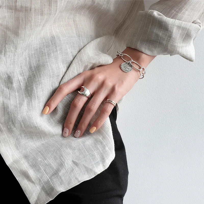 Silvology стерлингового серебра 925 ажурные глянцевые широкие кольца минималистский Япония Корея модные женские кольца серебряные ювелирные изделия