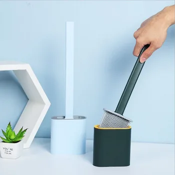 

Modern Simple Silicone Toilet Brush Flexible Soft Bristles Cleaning Brush Kit with Quick Drying Holder Set Bathroom Accessories