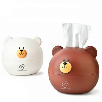 

Brown Nordic ins simple cartoon tissue box cute bear dual-use roll tray creative living room household drawer box LB52611