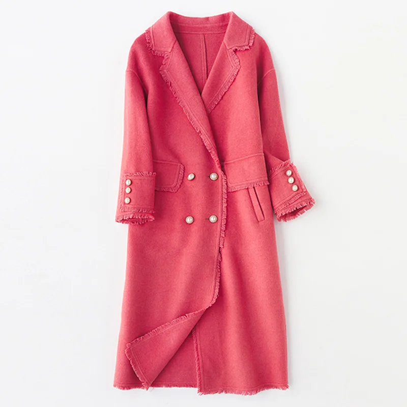 Shuchan/длинное пальто с кисточками Casaco Feminino, женское двубортное пальто с широкой талией, длинное корейское модное пальто, Осень-зима - Цвет: 020
