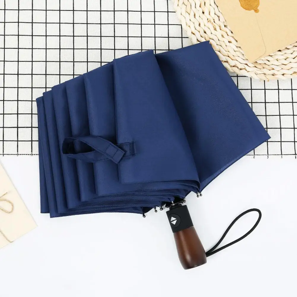 Navy blue IdealHouse 10 Framework ветрозащитный 3 складной полностью автоматический бизнес зонтик с деревянной ручкой - Цвет: Navy blue