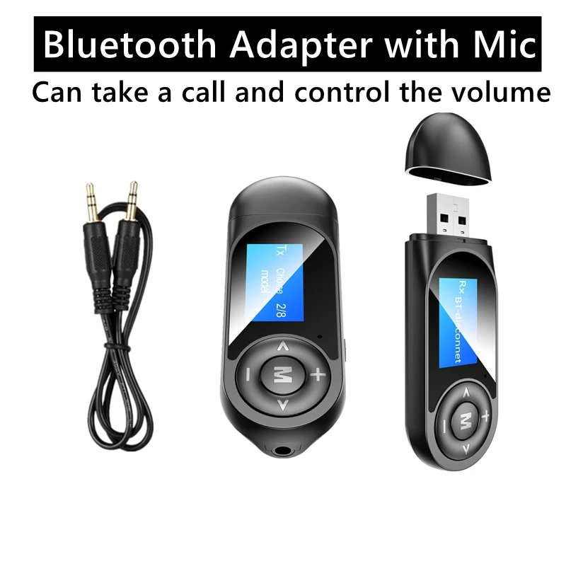 

Wireless Bluetooth Transmitter Receiverwith Mic LCD Display Volume Control Free Drive AUX Adapter for PC TV Speaker Car Phone