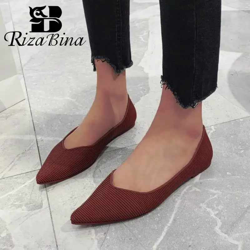 

RIZABINA 4 Color Women Flats Shoes Sexy Pointed Toe Fly Knitted Casual Party Lazy Shoes Women Soft Loafers Wholesale Size 36-40