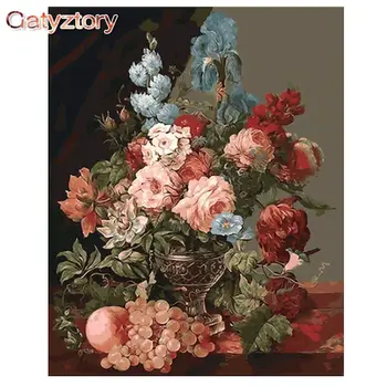 

GATYZTORY DIY Painting By Numbers Fruits and vintage flowers paint by numbers for adults picture frames wall photo frame decorat