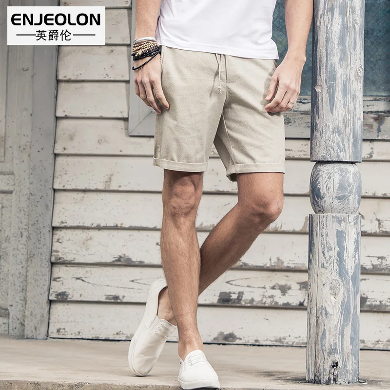 K6004 Beige Бренд Enjeolon, летние модные пляжные повседневные шорты для мужчин, одноцветные шорты до колена, высокое качество, K6093 - Цвет: K6004 Beige