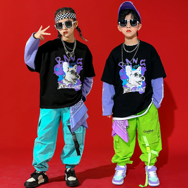 Sudadera con estampado de Kpop para niño y niña, ropa de calle, pantalones  Cargo tácticos para correr, disfraz de baile de Jazz - AliExpress