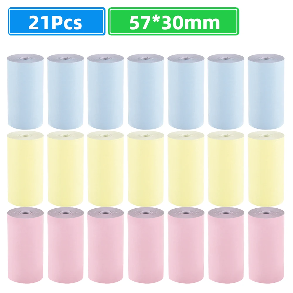 21 Rolls Color Thermal Paper Roll 57*30mm Photo Paper Clear Printing for PeriPage A6 A8 PAPERANG P1/P2 Mini Pocket Photo Printer