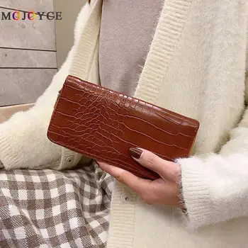 

Fashion Crocodile PU Leather Women Long Wallet Solid Color Retro Handbag Zipper Money Card Holder Purse