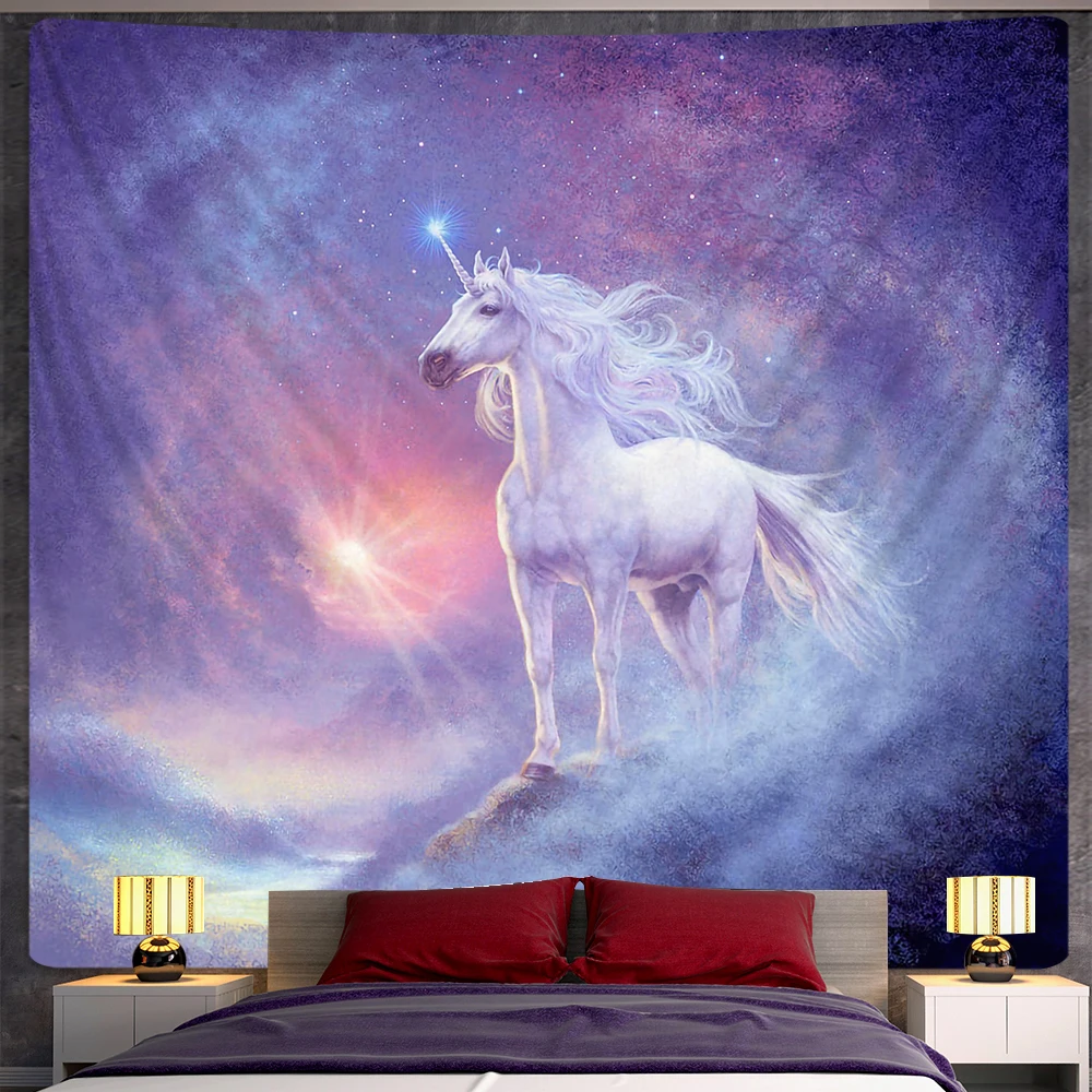

Mysterious Unicorn home decoration tapestry wall hanging background cloth psychedelic tapestry Bohemian decorative mattress