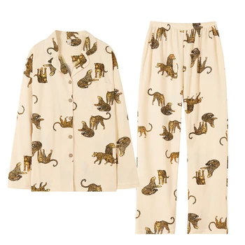 

Autumn Winter New Pajamas For Women Cotton Sleepwear Girl Cute Print Nightie Home Clothes Suit Large Size Pijama Pyjamas Women