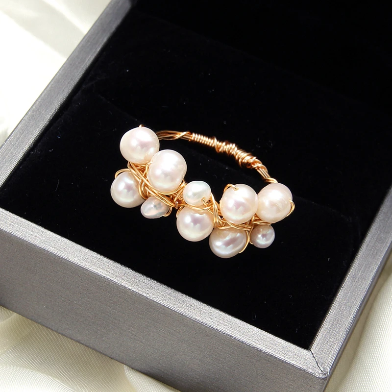 

Handmade Fresh Water Pearls Ring Baroque Natural Pearl Ring For Women Wedding Party Creative Pearl Rings Girl Gift Jewelry