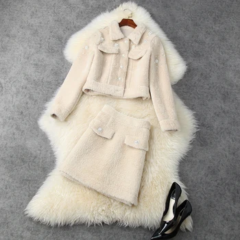 

HIGH STREET 2020 New Designer Suit set Women's Mohair Fur Jacket Mini Skirt Set