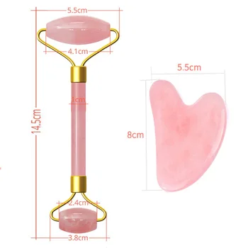 

Pink Quartz Facial Relaxation Slimming Tool/rose quartz Roller Massager For Face jade massage stone Double Head Massage Roller