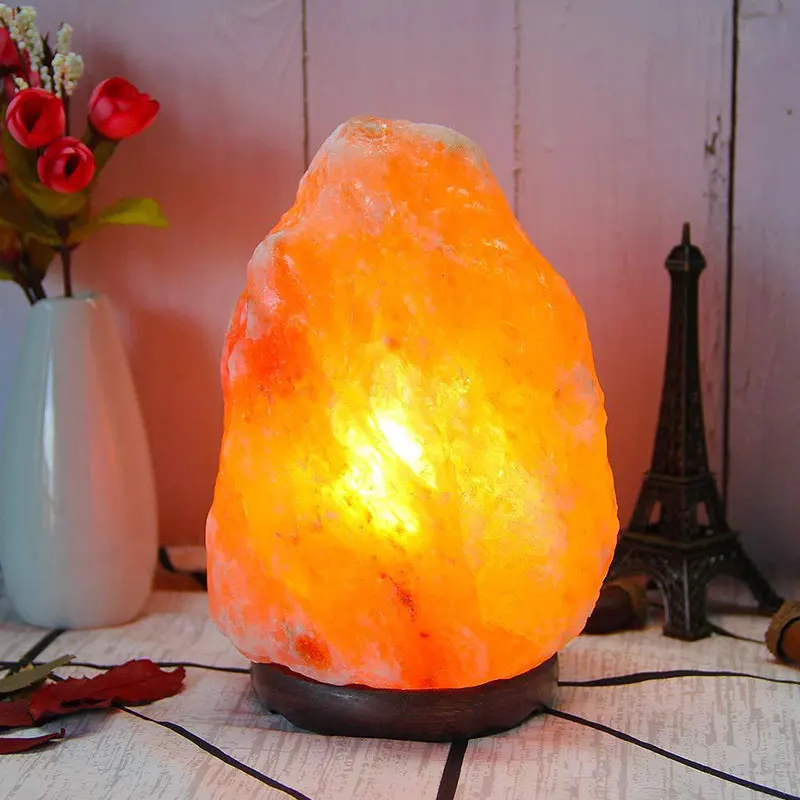 

Crystal Himalayan Salt Lamp LED Night Lights Hand Carved Wooden Base Stand Table Light Lava Lamp Bedroom Home Decor Luminaria
