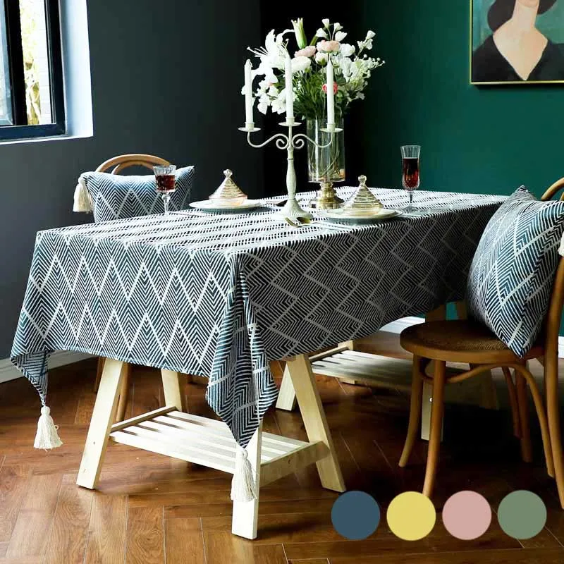 

Wave Decorative Cutton Linen/Rectangular/Tassel Tablecloth Waterproof Thick Wedding Dining Table Cover/Coat Tea/End Table Cloth